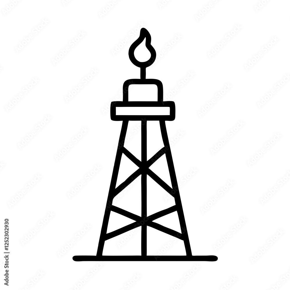 A black outline icon of a gas drilling rig with a flame at the top. Use for natural gas industry blogs, energy resource websites, and drilling technology concepts. A black outline icon of a gas drilling rig with a flame at the top. Use for natural gas industry blogs, energy resource websites, and drilling technology concepts.