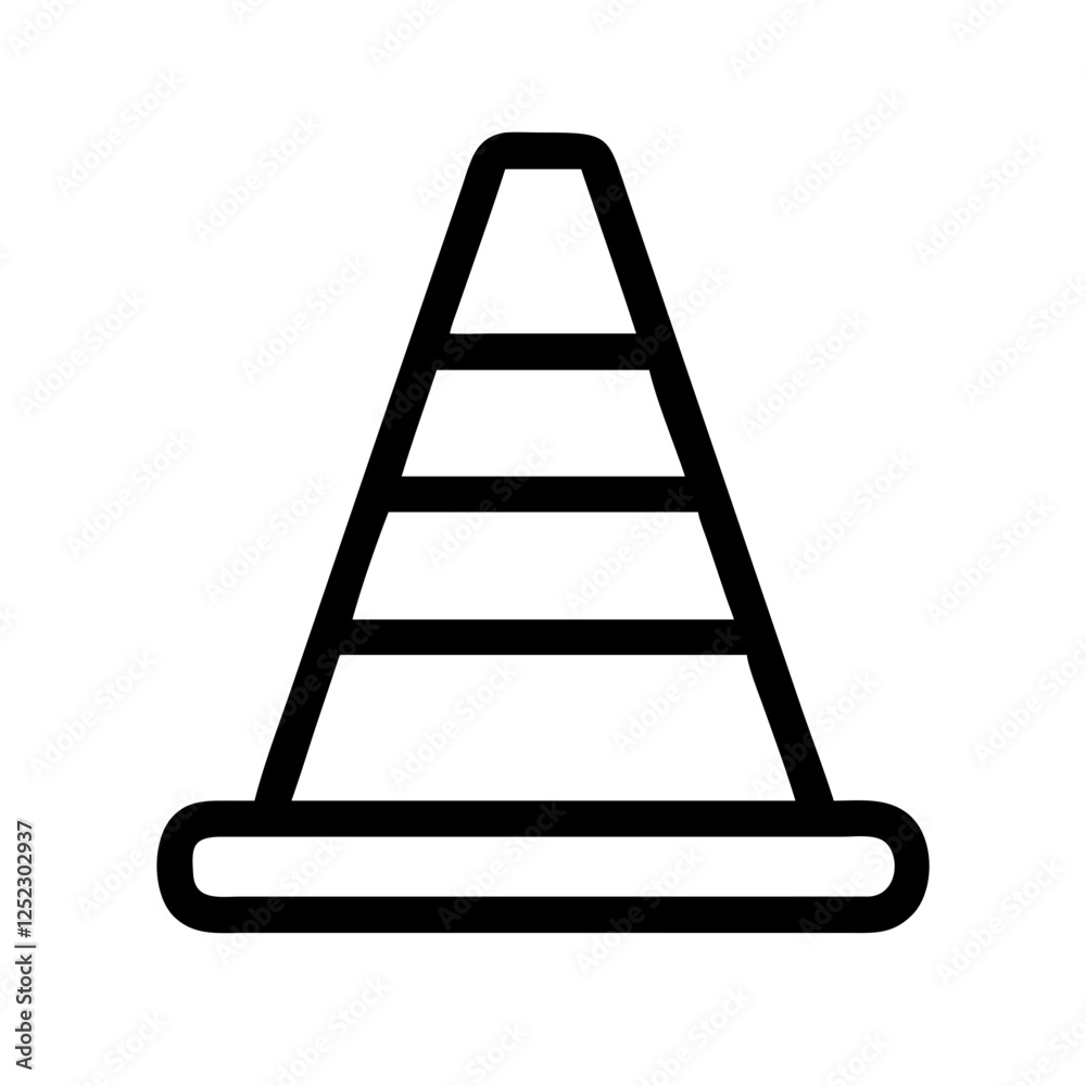 Traffic cone icon, black outline, white background. Safety, construction, warning. Use for transportation apps, safety blogs, UI/UX. Traffic cone icon, black outline, white background. Safety, construction, warning. Use for transportation apps, safety blogs, UI/UX.