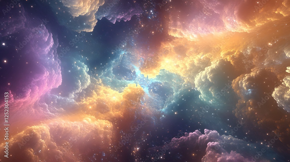 Fototapeta premium Hyper-detailed fractal patterns forming a cosmic explosion, vibrant multicolored gradients, visually mesmerizing and intricate