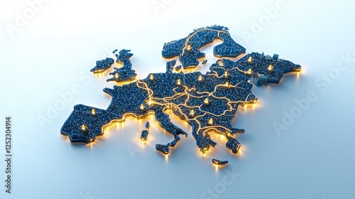 Satellite View of European Map Highlighting Charging Station Locations