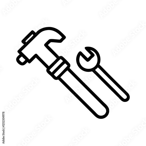 Hammer and wrench icon, tools, repair, construction, hardware, maintenance, industry, equipment, toolkit, handyman.