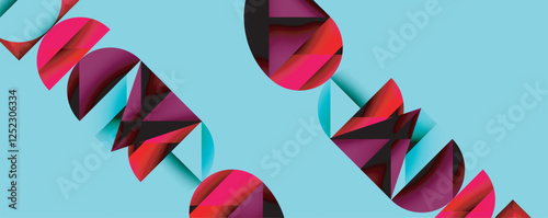 Abstract geometric pattern with intersecting circles and triangles in gradients. The high-contrast composition creates depth and a dynamic, modern aesthetic