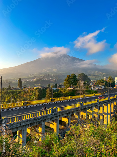 Wallpaper Mural View of the bridge with the mountain in the background. Sigandul Bridge and Mount Sumbing. Torontodigital.ca