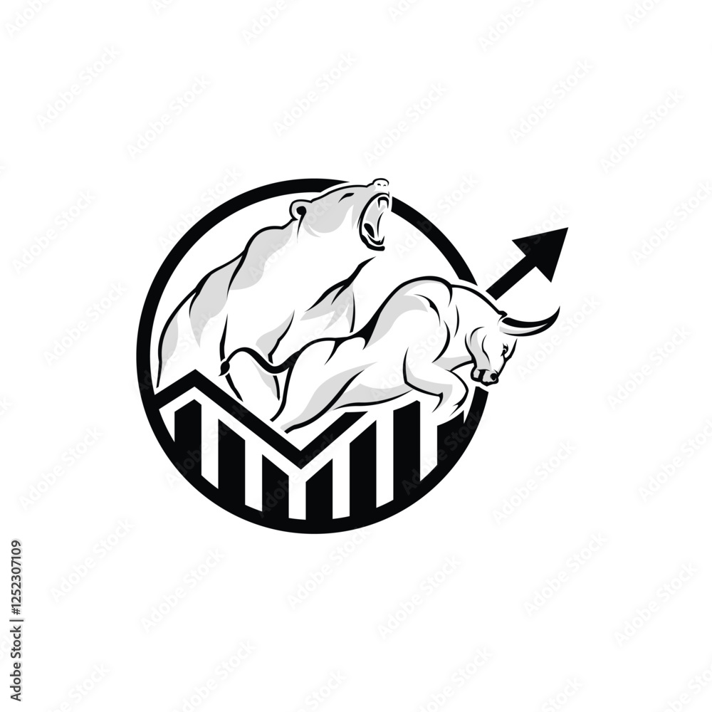 Bears and bulls dominate the rising chart illustrator logo design Bears and bulls dominate the rising chart illustrator logo design