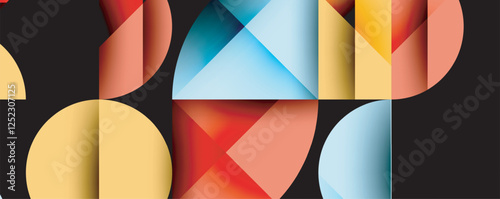 Abstract geometric pattern with intersecting circles and triangles in gradients. The high-contrast composition creates depth and a dynamic, modern aesthetic
