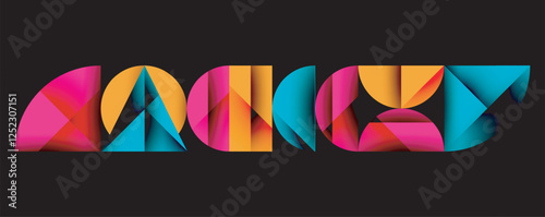 Abstract geometric pattern with intersecting circles and triangles in gradients. The high-contrast composition creates depth and a dynamic, modern aesthetic