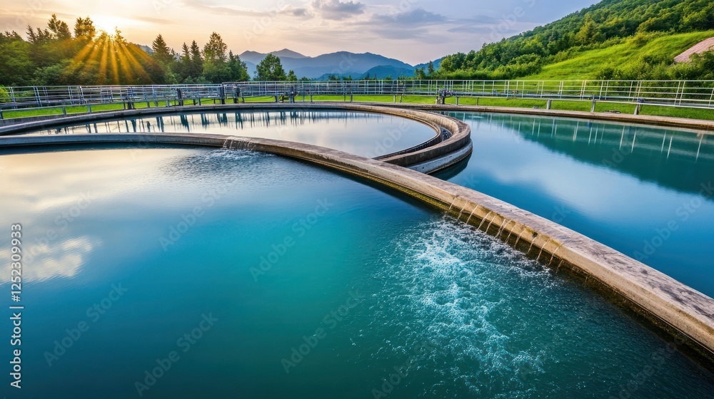 Serene Sunset at a Modern Wastewater Treatment Plant Serene Sunset at a Modern Wastewater Treatment Plant