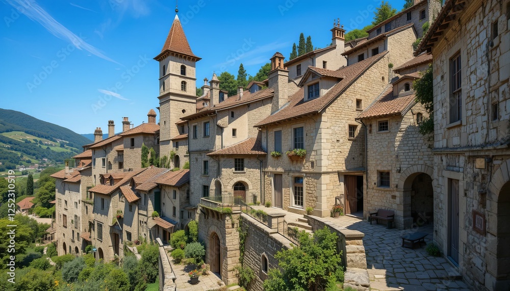 Historic village architecture italian alps gigapixel cgi scenic landscape eye-level view Historic village architecture italian alps gigapixel cgi scenic landscape eye-level view