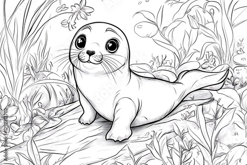 Cute seal coloring page for kids underwater scene fun activity nature playful style