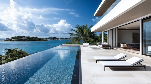 Luxury villa infinity pool, island view, Caribbean, relaxation