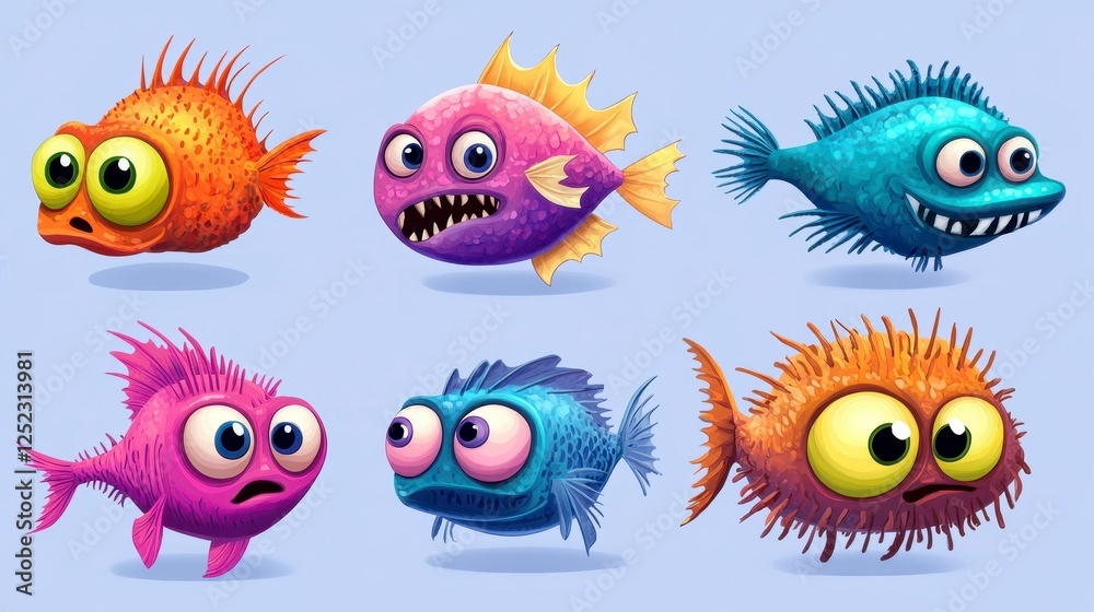 Fototapeta premium Colorful Cartoon Fish Faces
