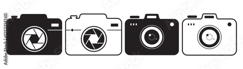 Photo camera icons set. Photography symbol. Photographing sign. Isolated raster illustration on white background.