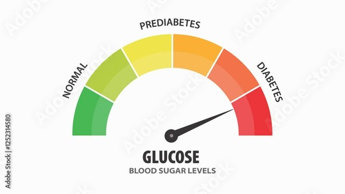 Diabetes high risk scale  or glucose level indicator level meter indicator animation 