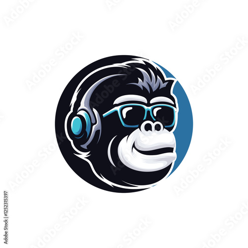 Cool monkey head with glasses facing sideways illustration logo design