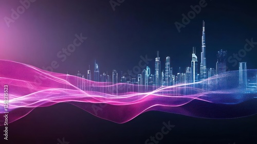 Digital Abstract Futuristic Cityscape At Night