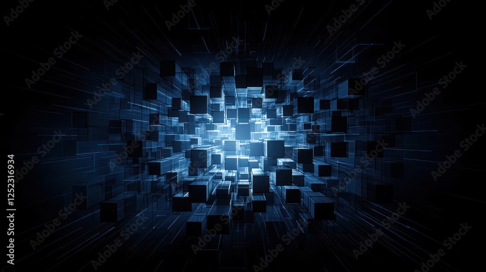 Abstract Glowing Cubes in Dark Space Abstract Glowing Cubes in Dark Space