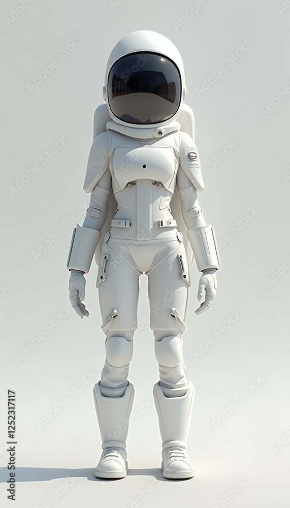 Fototapeta premium illustration ready white costume minimal take space rocket futuristic girl modern female space abstract outfit science composition helmet astronaut concept character space into outfit pastel female