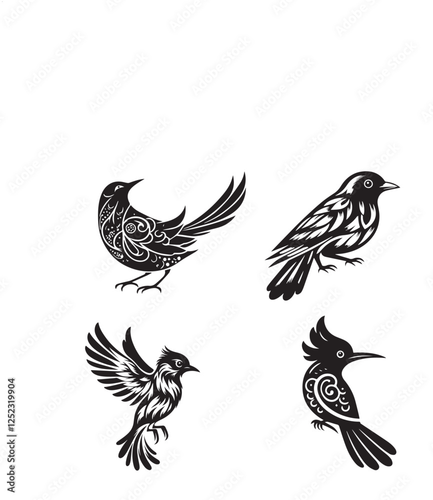 Obraz premium set of vector birds and silhouette for graphic design
