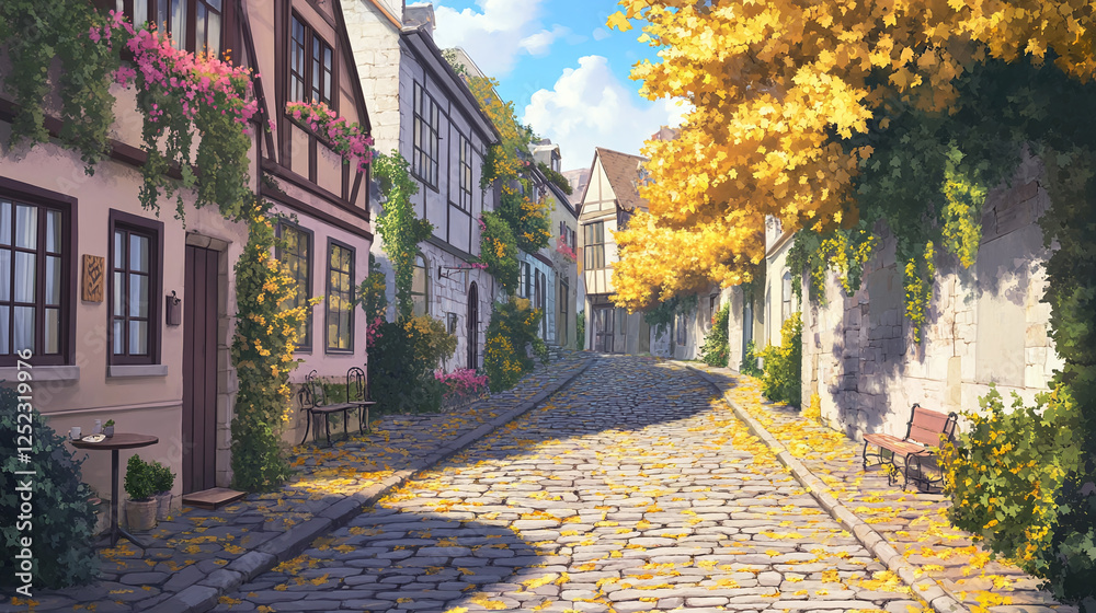 Fototapeta premium Charming Autumnal European Town Alley