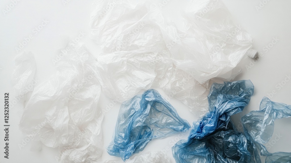 Fototapeta premium Crumpled plastic bags on white background; pollution concept