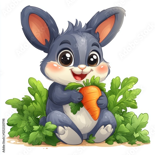 Adorable Cartoon Bunny with Carrot photo