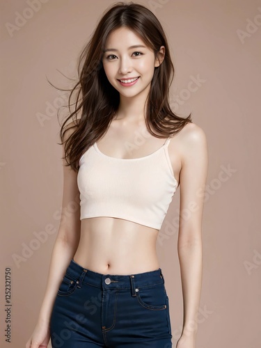 Plakat w ramie 腹筋が割れたスレンダー女子
