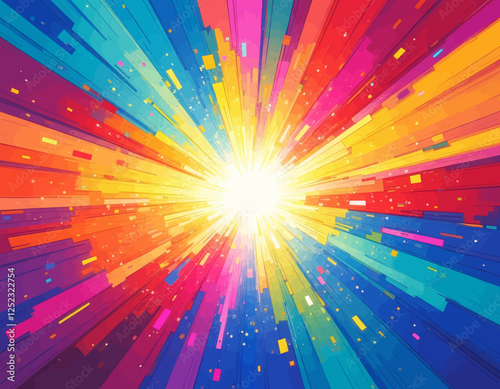 Radiant Colorful Explosion with Geometric Shapes Radiant Colorful Explosion with Geometric Shapes