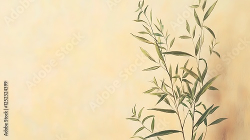 Wallpaper Mural Delicate Green Branches Against a Beige Background Torontodigital.ca