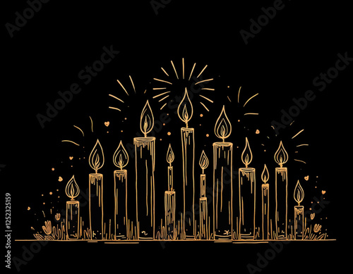 Gold-Lined Candles on a Black Background