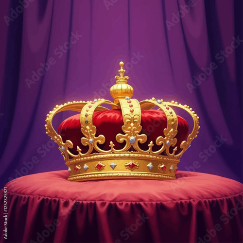 Gilded jeweled crown resting on a red velvet pillow