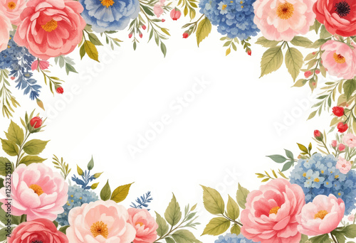 Floral Frame with Pink and Blue Blossoms