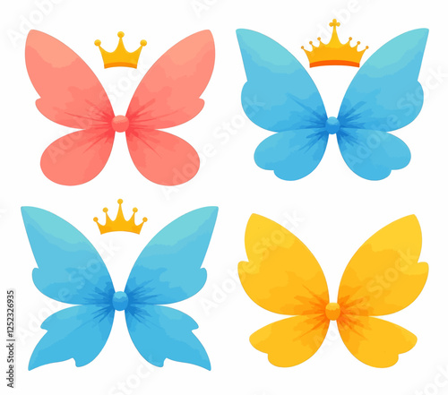 Colorful butterfly wing crown combinations on white