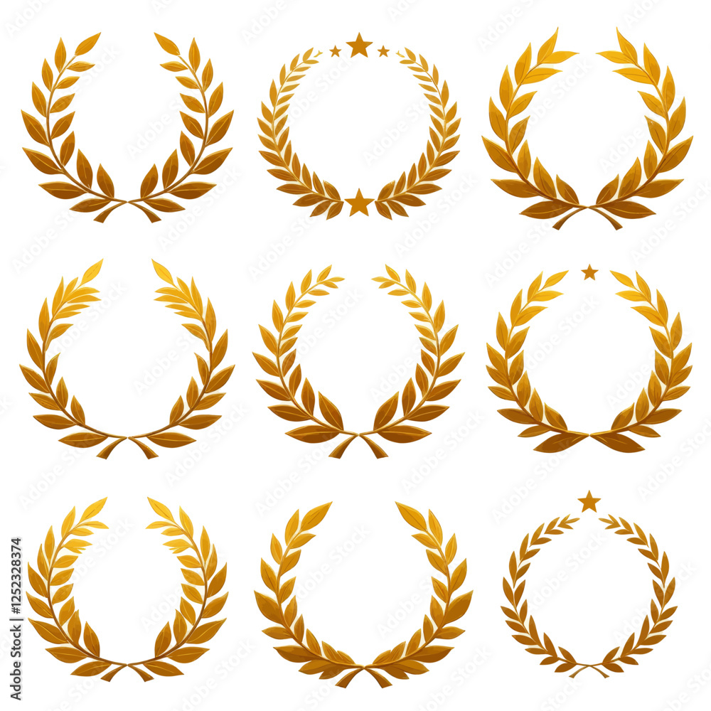 Assortment of Golden Leaf Wreath Designs with Stars Assortment of Golden Leaf Wreath Designs with Stars