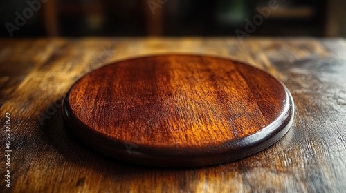 Wooden round placemat on a rustic table photo