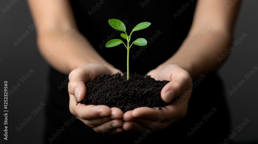 A young seedling sprouts from rich soil, carefully held in nurturing hands, symbolizing growth and new beginnings. A young seedling sprouts from rich soil, carefully held in nurturing hands, symbolizing growth and new beginnings.
