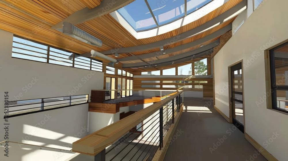 Obraz premium Modern Architectural Design: A Stunning Interior with Skylights and Wooden Accents