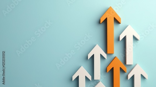 Orange arrows stand out amongst white arrows, symbolizing leadership and exceeding expectations in a business setting. photo