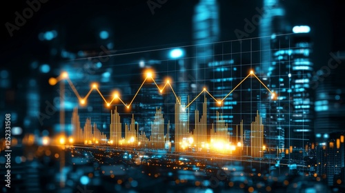 Wallpaper Mural Night cityscape with superimposed upward trending financial graph showing economic growth and prosperity. Torontodigital.ca