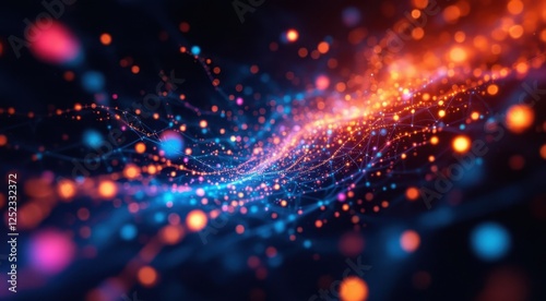 Wallpaper Mural Abstract digital network with glowing orange and blue lights on a dark background Torontodigital.ca