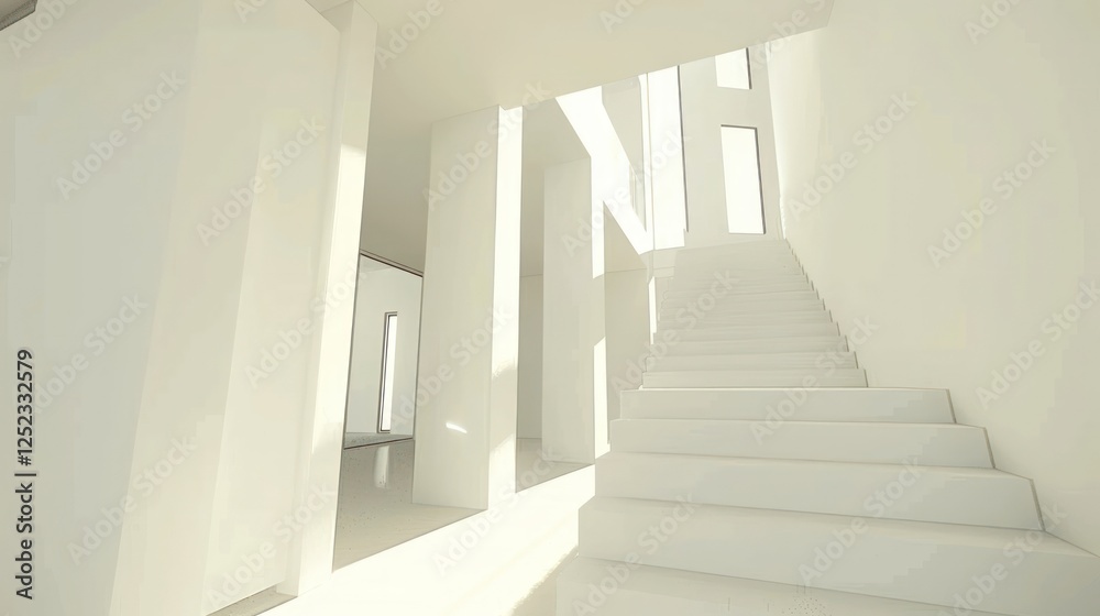 Fototapeta premium Minimalist White Staircase Architecture: A Modern Design in Pure White