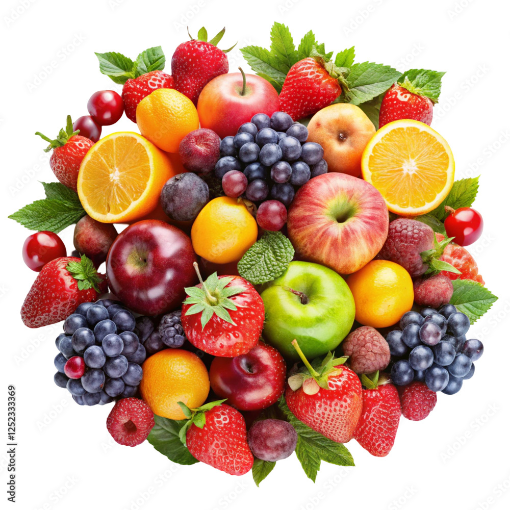 Collection of Different Fruits and Berries Isolated on White Background Collection of Different Fruits and Berries Isolated on White Background