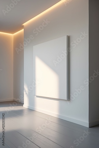 Mockup of a Blank White Canvas on the Wall Perfect for Showcasing Your Designs  blank canvas mounted on a wall  illuminated by natural light  perfect for artists or home decor.