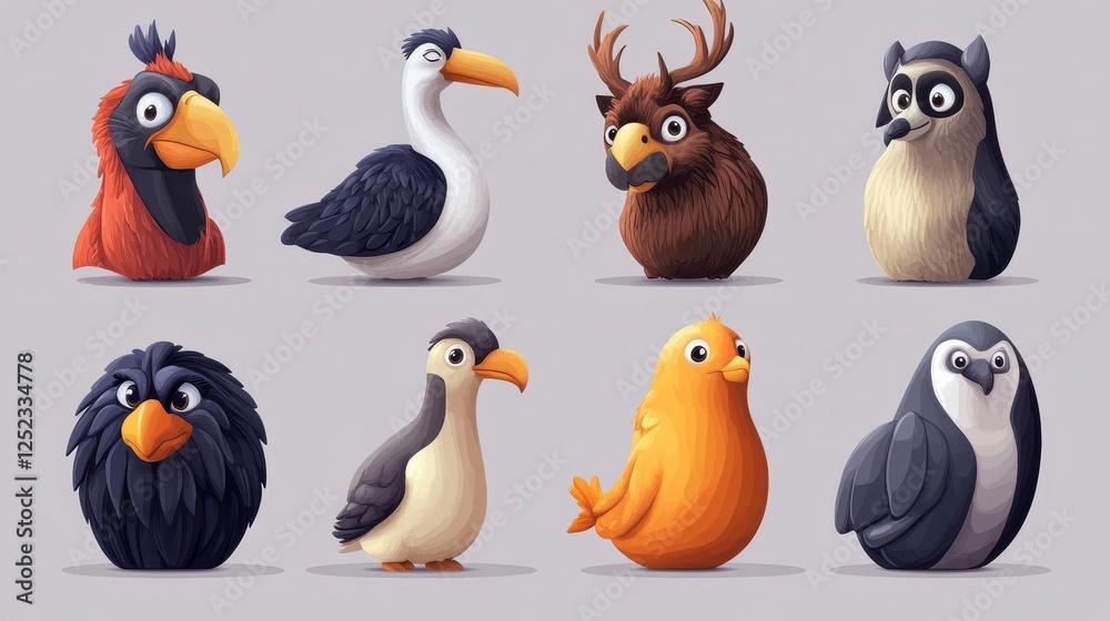 Fototapeta premium Colorful Cartoon Birds