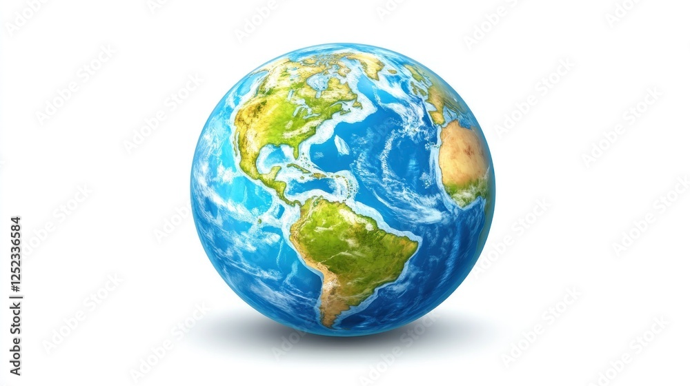 Fototapeta premium Earth globe, continents, oceans, white background, environmental concept