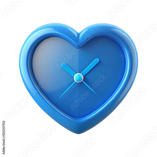 3d blue heart wall clock cute timepiece icon Isolated on transparent background