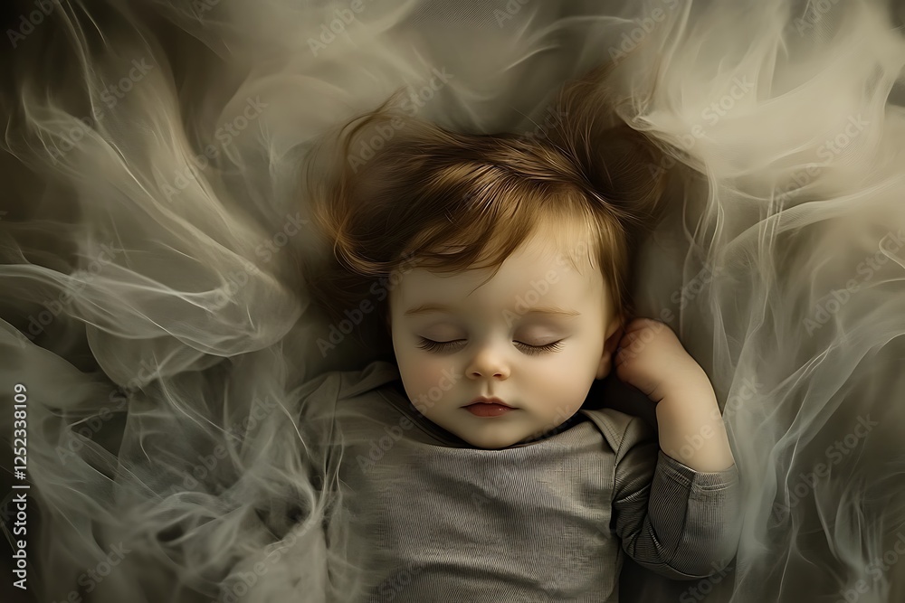 Little baby sleeping on smoke, air pollution concept. Little baby sleeping on smoke, air pollution concept.
