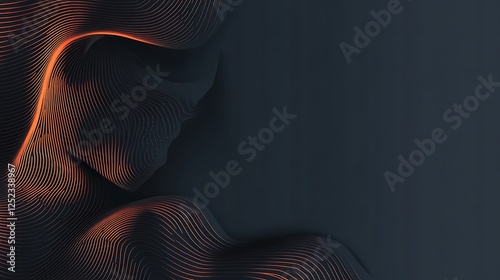 Abstract Dark Waves With Orange Lines Design