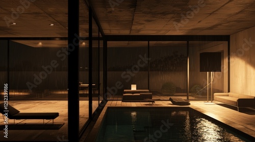 Wallpaper Mural Rain-Kissed Modern Villa at Night: Serene Indoor Poolside Ambiance Torontodigital.ca