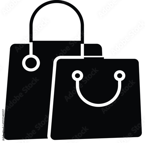  Simple line icon of two shopping bags representing retail, purchases, or a shopping experience with transparent background.