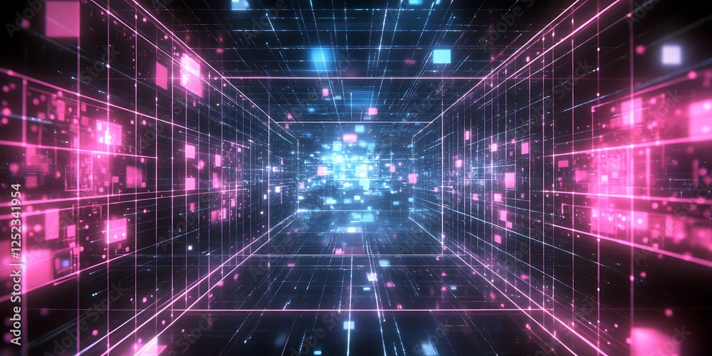 Fototapeta premium Abstract blue and pink background with particles